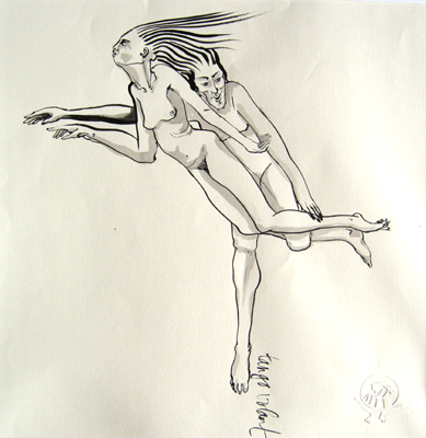 Tango volant. encre sur papier Japon Ht 30 X 30 cm